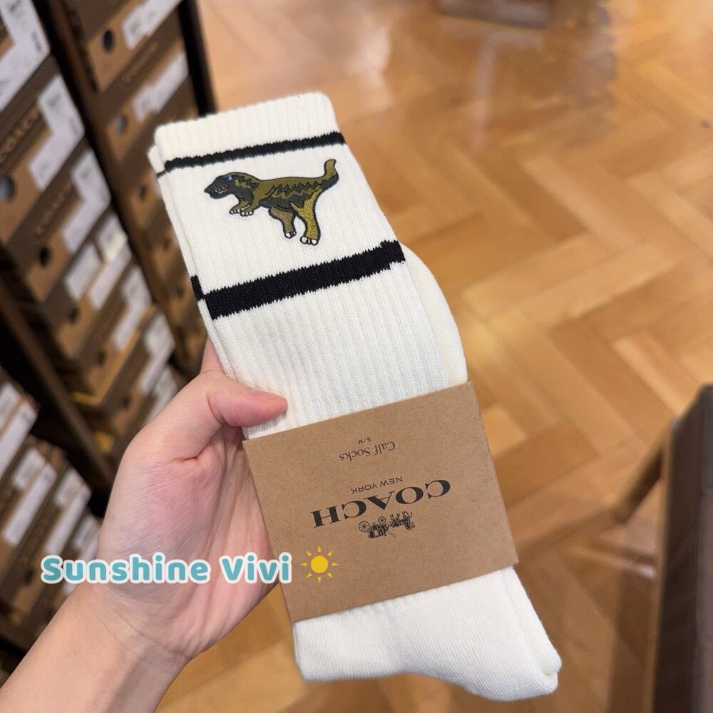 NWT Coach Rexy Calf Socks Chalk S/M Unisex CAZ36